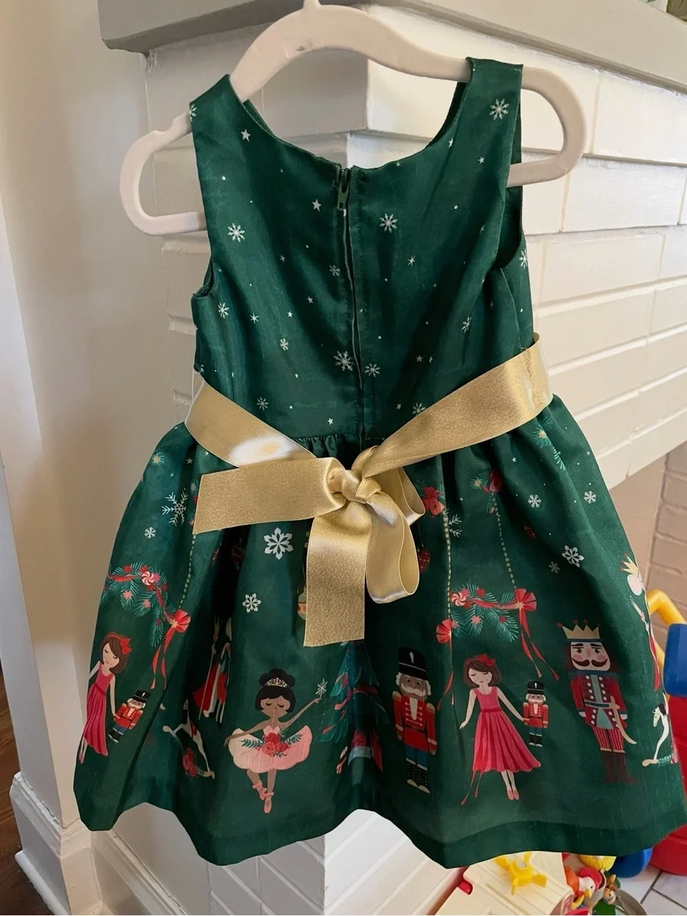 2T Bonnie Baby Green Holiday Bow Waist Party Dress